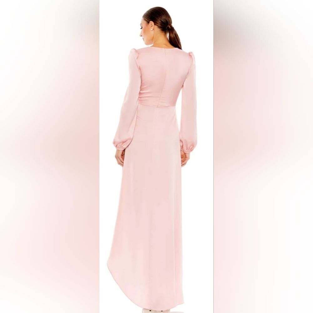 Mac Duggal DRAPED FAUX WRAP PUFF LONG SLEEVE GOWN NWT size 10 Rose Pink (55624) - Picture 3 of 6